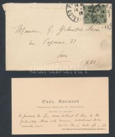 1918 Paul Meuriot francia tudós, saját kézzel megírt névjegykártyája / 1918 Autograph lines of Paul Meuriot French professor