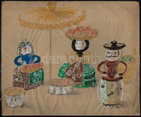 cca 1948 Mallász Gitta (1907-1992) magyar úszóbajnok, grafikus okmánya, grafikus tervei, nyomtatásban megjelent alkotásai
