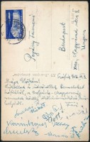 1956 Pogány Ferenc ökölvívó bíró képeslapja Szófiából Bulgária Magyarország nemzetek közötti ökölvívó mérkőzésről feleségének, számos aláírással, közte Papp László (1926-2003) későbbi olimpiai bajnok, edző és