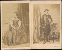 cca 1865 Bercsey Lajos (1809-1883) és felesége Péchy Mária, 2 db keményhátú fotó, London Zsigmond műterméből, 10×6,5 cm
