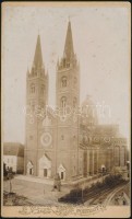 1900 Diakóvári (Djakovo, Đakovo) katedrális, Szent Péter Székesegyház-Bazilika, keményhátú fotó, a hátoldalán pecséttel jelzett, kissé foltos, 21x13 cm./1900 Đakovo (Diakóvár, Djakovo) Cathedral, Cathedral basilica of St.