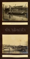 1914 Kevevára vasút-szállító komp hajók kikötése és a kevevári kikötő. 4 db érdekes feliratozott fotó (16x12 cm) kartonlapon. / Hungarian ferry steamers carrying trains and locomotives at Kevevara 4 photos on cartboard with
