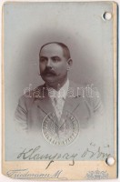 cca 1900 Temesvár, Klempay Ödön városi mértékhitelesítő hivatalsegéd, keményhátú fotó, 10×6,5 cm