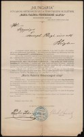 1885  Meghívó a Hungária Fővárosi Betegsegélyező és Temetkezési Egylet fennállásának 50 éves emlékünnepélyére, magyar és német nyelven, pecséttel, aláírásokkal, 34x21 cm