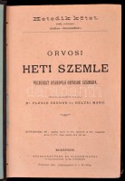 1889 Orvosi Heti Szemle VII. kötet. 1-26. sz. Fél évfolyam,(július-december.) Szerk.: Dr. Flesch Nándor, Heltai Manó. Aranyozott egészvászon-kötés, kopott borítóval, sérült gerinccel, a szennylapok és az utolsó lap hiányoznak.
