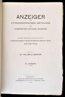 1916  Anzeiger der Ethnographischen Abtheilung des Ungarischen National-Museums. 1909 VIII. évf. I. félév. Szerk.: Dr. Semayer Vilibald. Bp.-Leipzig, 1916, Magyar Nemzeti Múzeum-Karl W. Hiersemann. Kiadói papírkötés, német nyelven,