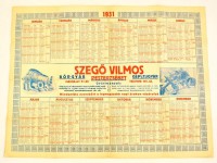 1931 Pesterzsébet, Szegő Vilmos Bőrgyár, Gépszíjgyárának falinaptára, kis szakadásokkal, 47×63 cm
