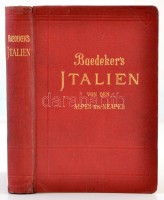 Karl Baedeker: Italien von den Alpen bis Neapel. Kurzes Reisehandbuch. Leipzig, 1908, Verlag von Karl Baedeker, XLII+412 p. Hatodik kiadás. Kiadói aranyozott egészvászon kötés,  a címlap hátoldalán, és az előzéklap belsején ceruzás