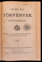 Az 1882, 1884, 1885, 1888. évi törvények gyűjteménye. Bp., 1908. Belügyminisztérium. Korabeli  félvászon kötésben. Egyik kötet elvált a kötéstáblától