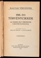 1918-1924. évi törvénycikkek. Jegyzetekkel ellátta Grecsák Károly és Lányi Márton,  Dr. Térfy Gyula. Corpus Juris Hungarici. Magyar Törvénytár. (Codex Hungaricus.) Milleniumi Emlékkiadás. Bp., 1919-1924, Franklin-Társulat-Grill