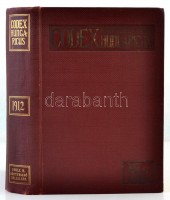 1912. évi törvénycikkek, az összes élő törvények tárgymutatójával. Codex Hungaricus. Bp., 1913, Révai. Kiadói aranyozott egészvászon-kötés, Gottermayer N.-kötés, kissé kopottas borítóval, a gerincen Grill K. Könyvkiadó