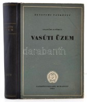 Csanádi György: Vasúti üzem. Bp.,1954, Tankönyvkiadó. Kiadói félvászon-kötés, egy-két ragasztott lappal, kissé kopott borítóval. Megjelent 1800 példányban.