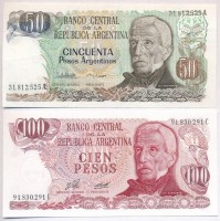 Argentína 1976-1978. 100P + 1983-1985. 50P T:I,I-Argentina 1976-1978. 100 Pesos + 1983-1985. 50 Pesos C:UNC,AU