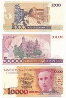 Brazília 1986. 50.000C '50 CRUZADOS' felülbélyegzéssel + 1989. 1000C '1 CRUZADOS NOVOS' felülbélyegzéssel + 5000C '5 CRUZADOS NOVOS' felülbélyegzéssel + 10.000C '10 CRUZADOS NOVOS' felülbélyegzéssel + 1993. 50.000C '50 CRUZEIROS REAIS'