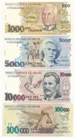 Brazília 1990. 1000C + 1993. 5000C + 10.000C + 100.000C T:IBrazil 1990. 1000 Cruzeiros + 1993. 5000 Cruzeiros + 10.000 Cruzeiros + 100.000 Cruzeiros C:UNC
