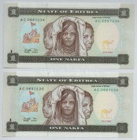 Eritrea 1997. 1N (2x) sorszámkövetők T:IEritrea 1997. 1 Nakfa (2x) sequential serials C:UNC