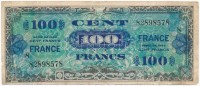 Franciaország / Szövetséges katonai kiadás 1944. 100Fr T:III- kis szakadás, ly. France / Allied military currency 1944. 100 Francs C:VG small tear, hole