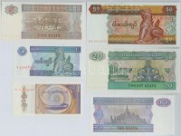 Mianmar 1994. 50p + 1996. 1K + 1997. 5K + 10K + 1994. 20K + 50K T:IMyanmar 1994. 50 Pyas + 1996. 1 Kyat + 1997. 5 Kyats + 10 Kyats + 1994. 20 Kyats + 50 Kyats C:UNCKrause 68; 69; 70.; 71.b; 72; 74.a