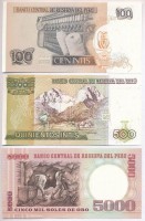 Peru 1985. 5000S + 1987. 100I + 1987. 500I T:IPeru 1985. 5000 Soles + 1987. 100 Intis + 1987. 500 Intis C:UNC