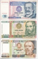 Peru 1987. 10I + 1988. 1000I + 1989. 100.000I T:IPeru 1987. 10 Intis + 1988. 1000 Intis + 1989. 100.000 Intis C:UNC