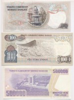 Törökország 1976. 50L + 100L + 1993. 500.000L T:ITurkey 1976. 50 Lira + 100 Lira + 1993. 500.000 Lira C:UNC