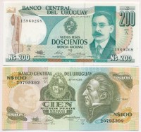 Uruguay 1986. 200P + 1987. 100P T:IUruguay  1986. 200 Pesos + 1987. 100 Pesos C:UNC