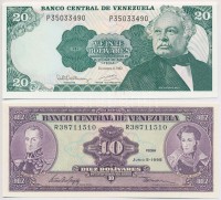 Venezuela 1992. 20B + 1995. 10B T:IVenezuela 1992. 20 Bolivares + 1995. 10 Bolivares C:UNC
