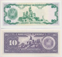 Venezuela 1992. 20B + 1995. 10B T:IVenezuela 1992. 20 Bolivares + 1995. 10 Bolivares C:UNC