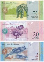 Venezuela 2007. 2B + 20B + 2009. 50B T:IVenezuela 2007. 2 Bolviares + 20 Bolivares + 2009. 50 Bolivares C:UNC