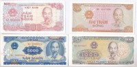 Vietnam 1987. 200D + 1988. 500D + 1988. 1000D + 1991. 5000D T:IVietnam 1987. 200 Dong + 1988. 500 Dong + 1988. 1000 Dong + 1991. 5000 Dong C:UNC