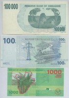 Vegyes: Burundi 2015. 1000Fr + Kongó 2007. 100Fr + Zimbabwe 2007. 100.000$ csekk T:I,I-,IIIMixed: Burundi 2015. 1000 Francs + Congo 2007. 100 Francs + Zimbabwe 2007. 100.000 Dollars cheque C:UNC,AU,F