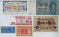 1914-1992. 6db-os vegyes német bankjegy tétel, közte egy utazási csekk is T:I--III1914-1992. 6pcs of various German banknotes, including  a travellers cheque C:AU-F
