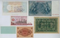 1914-1992. 6db-os vegyes német bankjegy tétel, közte egy utazási csekk is T:I--III1914-1992. 6pcs of various German banknotes, including  a travellers cheque C:AU-F