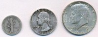 Amerikai Egyesült Államok 1938. 1d Ag + 1956. 1/4$ Ag + 1969. 1/2$ Ag 'Kennedy' T:2,2-USA 1938. 1 Dime Ag + 1956. 1/4 Dollarg Ag + 1969. 1/2 Dollar Ag 'Kennedy' C:XF,VF