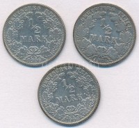 Német Birodalom 1906F 1/2M Ag + 1906J 1/2 Mark Ag (2x) T:2-,3 German Empire 1906F 1/2 Mark Ag + 1906J 1/2 Mark Ag (2x) C:VF,F