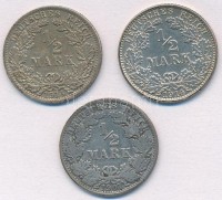 Német Birodalom 1907A 1/2M Ag + 1914A 1/2 Mark Ag + 1914J 1/2M Ag T:2-3 German Empire 1907A 1/2 Mark Ag + 1914A 1/2 Mark Ag + 1914J 1/2M Ag C:XF-F