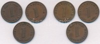 Német Harmadik Birodalom 1937A 1pf (3x) + 1939A 1pf (3x) T:2German Third Reich 1937A 1 Pfennig (3x) + 1939A 1 Pfennig (3x) C:XF