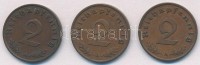 Német Harmadik Birodalom 1938A 2pf + 1939A 2pf + 1940A 2pf T:2German Third Reich 1938A 2 Pfennig + 1939A 2 Pfennig + 1940A 2 Pfennig C:XF