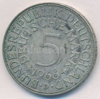 NSZK 1966D 5M Ag T:2 patinaFRG 1966D 5 Mark Ag C:XF patinaKrause KM#112.1