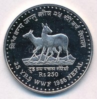 Nepál 1986. 250R Ag 'Pézsmaszarvas' T:PP felületi karcNepal 1986. 250 Rupees Ag 'Musk deer' C:PP slightly scrachtedKrause KM#1026