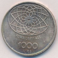 Olaszország 1970. 1000L Ag '100. évforduló - Róma a főváros' T:1-,2 patinaItaly 1970. 1000 Lire Ag 'Centennial of Rome as Italian capital' C:AU,XF patinaKrause KM#101
