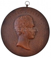 Ausztria ~1850-1860. 'I. Ferenc József' keményített fából készült emlékplakett, akasztóval (113mm) T:2 kis ph.,hátoldalán k.Austria ~1850-1960. 'Franz Joseph I' commemorative plaque made from hardened wood with wall hanger (113mm) C:XF