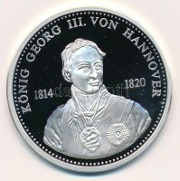 Németország 1992. 'III. György király - Német királyok' jelzett Ag emlékérem, tanúsítvánnyal (20g/0.999/40mm) T:PPGermany 1992. 'Georg III von Hannover - Deutsche Könige' hallmarked Ag medallion with certificate (20g/0.999/40mm) C:PP
