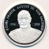 Németország 1992. 'III. Szász Frigyes Ágost - Német királyok' jelzett Ag emlékérem, tanúsítvánnyal (20g/0.999/40mm) T:PPGermany 1992. 'Friedrich August III von Sachsen - Deutsche Könige' hallmarked Ag medallion with certificate