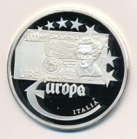 Németország 1997. 'Olaszország Líra - Az első Euro veretek' jelzett Ag emlékérem, tanúsítvánnyal (20g/0.999/40mm) T:PPGermany 1997. 'Italien Lira - Die ersten Euro-Prägungen' hallmarked Ag medallion with certificate (20g/0.999/40mm)