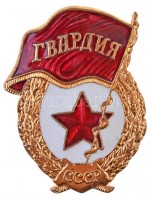 Szovjetunió ~1960-1970. 'Szovjet Gárda jelvény' aranyozott, zománcozott fém jelvény csavaros hátlappal  (48x36mm) T:1-,2 Soviet Union ~1960-1970. 'Badge of the Soviet Guards' gilt, enamelled metal badge with screw back (48x36mm) C:AU,XF