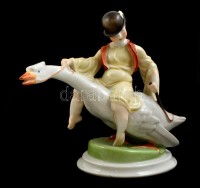 Herendi porcelán Ludas Matyi, kézzel festett, hibátlan, jelzett (Lux Elek), m: 20 cm, h: 25 cm
