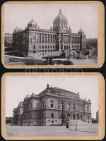 cca 1891 Prága, Rudolfinum és Nemzeti Múzeum épülete, 2 db keményhátó fotó, a kartonok sarkai kopottak, kissé sérültek, 14x9 cm x 2