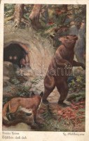 18 db RÉGI művészlap: Grimm Testvérek meséi, vegyes minőségben / 18 pre-1945 art postcards, Brother Grimm's tales, artist signed, mixed quality