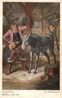 18 db RÉGI művészlap: Grimm Testvérek meséi, vegyes minőségben / 18 pre-1945 art postcards, Brother Grimm's tales, artist signed, mixed quality